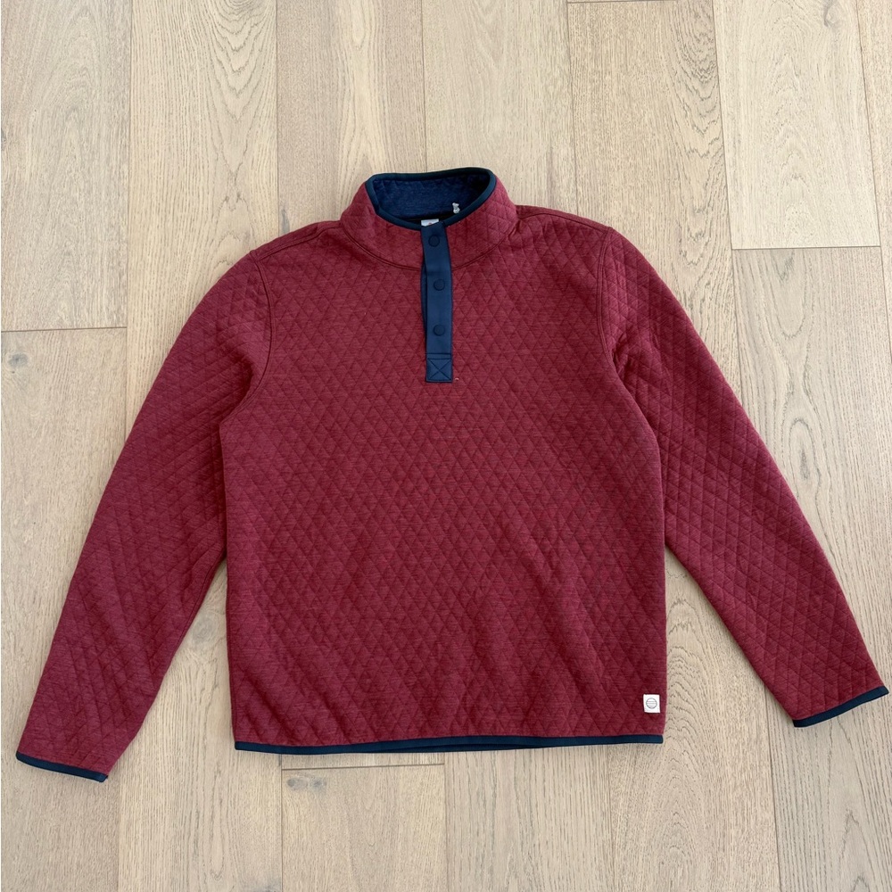 Marine Layer Quilted Zip Mock Neck Sweater - Burgundy with Navy Trim
